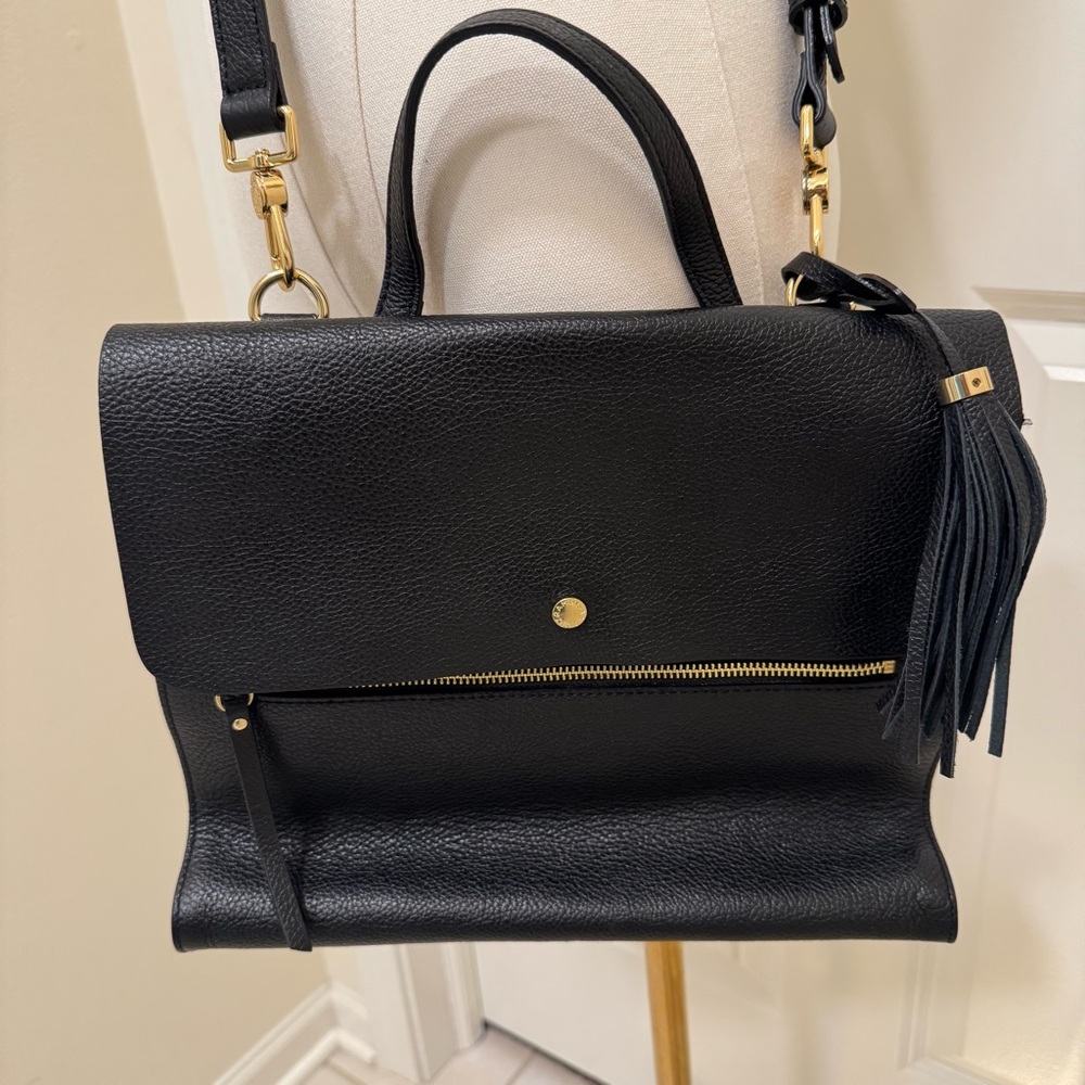 Isaac Mizrahi, Nolita Pebble Leather Zipper Satchel Handbag Purse - Black
